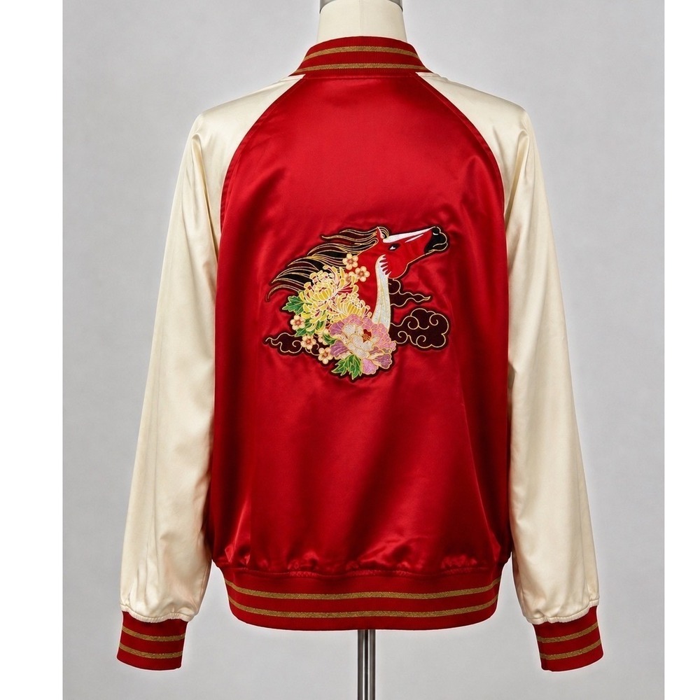 Target Lunar New Year Red Satin Bomber Jacket Year of the Horse Embroidered Sz M